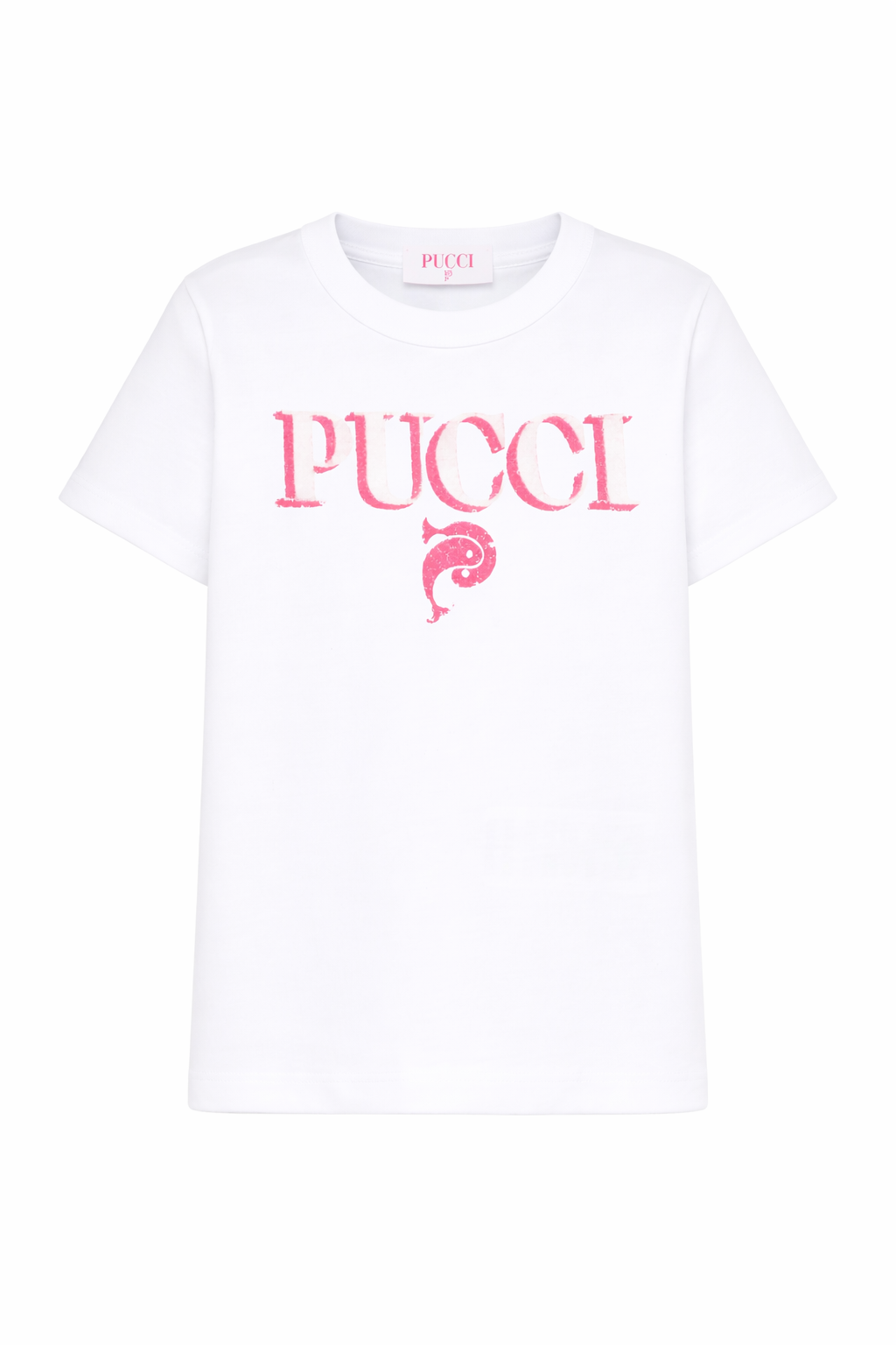 T-shirt per bambina Pucci Junior bianca con stampa logo sul davanti PY8B71 Z3672 100FU EMILIO PUCCI KIDS 