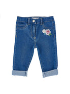 Pantaloni per neonata Monnalisa blu con ricamo a fiori 39G403 7017 0055 MONNALISA KIDS 