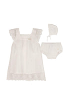 Set abito, coulotte e capellino per neonata Chloé Kids bianco con finiture in pizzo C20935 117 CHLOE' KIDS 