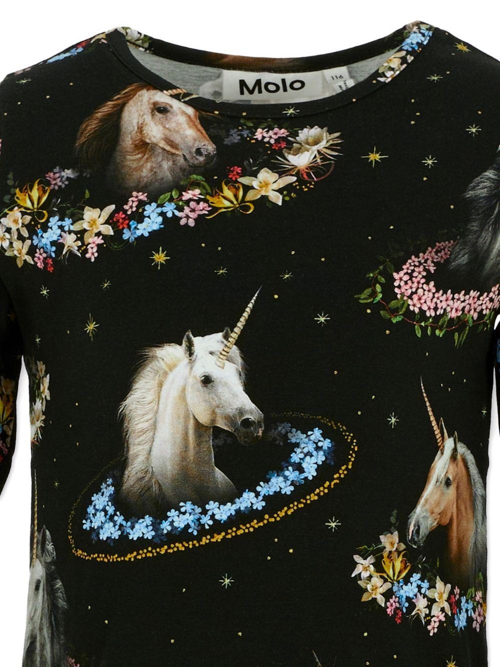 T-shirt per bambina Molo nera con stampa unicorno 2W25A415 9383 MOLO 
