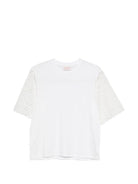 T-shirt per donna MC2 Saint Barth bianca con dettaglio ricamo all'inglese MSA0002 04230L MC2 ST. BARTH 