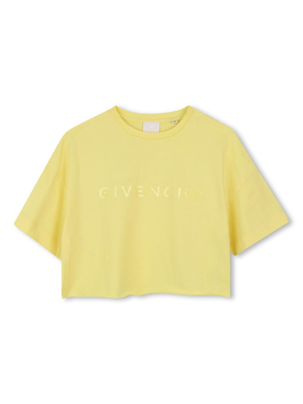 T-shirt in cotone biologico per bambina Givenchy Kids giallo con design crop H30798 571 GIVENCHY KIDS 