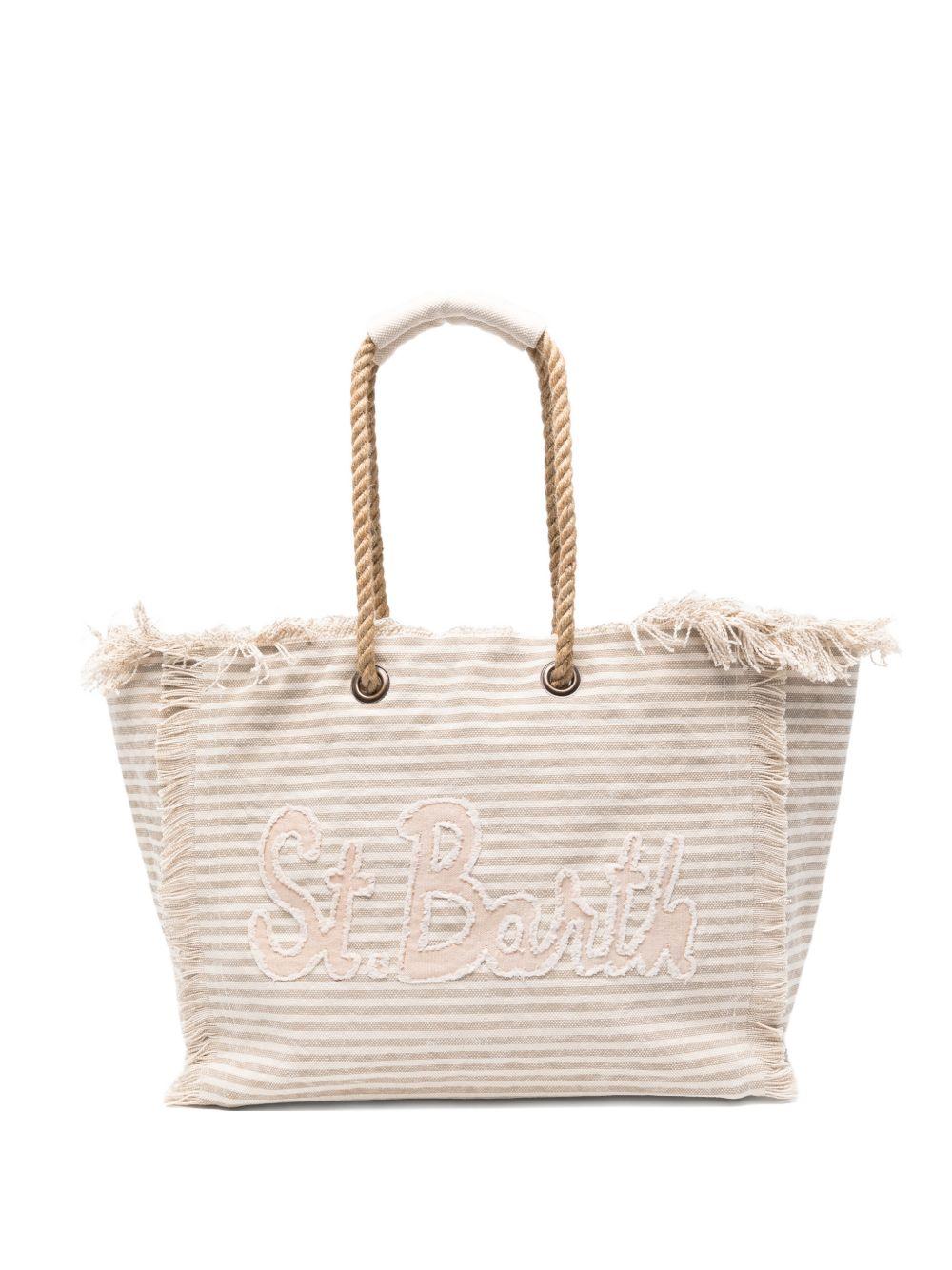 Borsa Beach Bag MC2 Saint Barth beige con motivo a righe orizzontali BEA0003 09400L MC2 ST. BARTH KIDS 