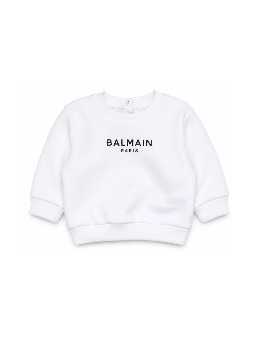 Felpa per neonati Balmain Kids bianca con stampa logo sul davanti BY4580 Z3183 100NE BALMAIN KIDS 