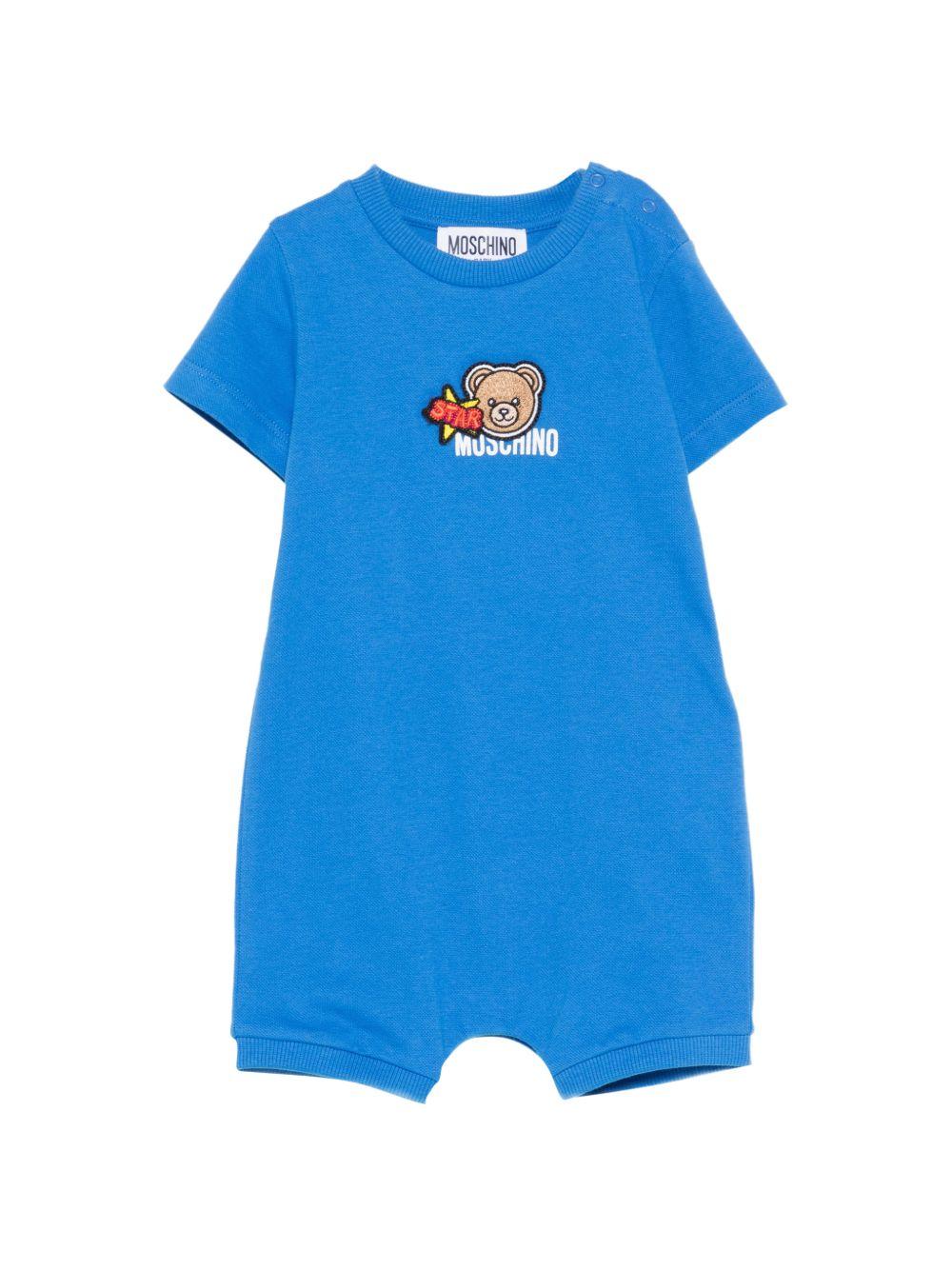 Tutina per neonati Moschino Kids azzurra con ricamo Teddy Bear MWY022LFA07 40630 MOSCHINO KIDS 