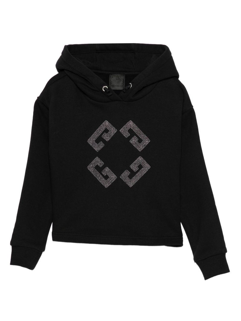 Felpa per bambina Givenchy Kids nera con cappuccio e strass H30990 09B GIVENCHY KIDS 