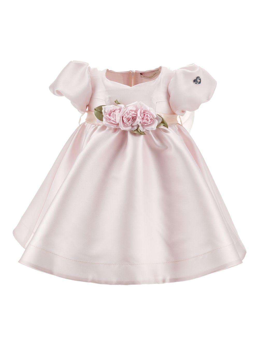 Abito per neonata Monnalisa rosa con dettaglio con fiocco e con fiore 73G903 7302 0091 MONNALISA KIDS 