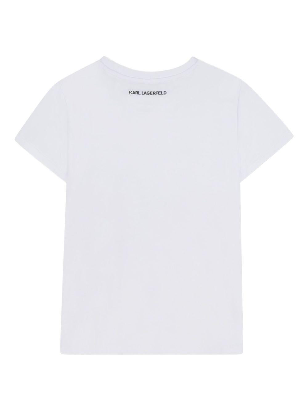 T-shirt per bambina Karl Lagerfeld Kids bianca con stampa Maison de Karl Z30939 10P KARL LAGERFELD KIDS 