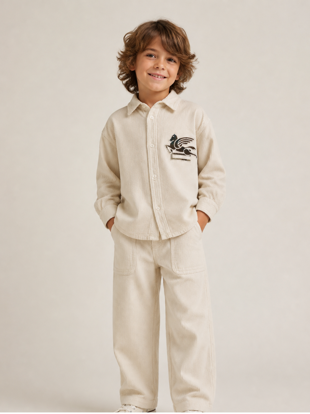Camicia per bambino Etro Kids beige con ricamo Pegaso sul davanti GZ5H30 Z4073 108 ETRO KIDS 