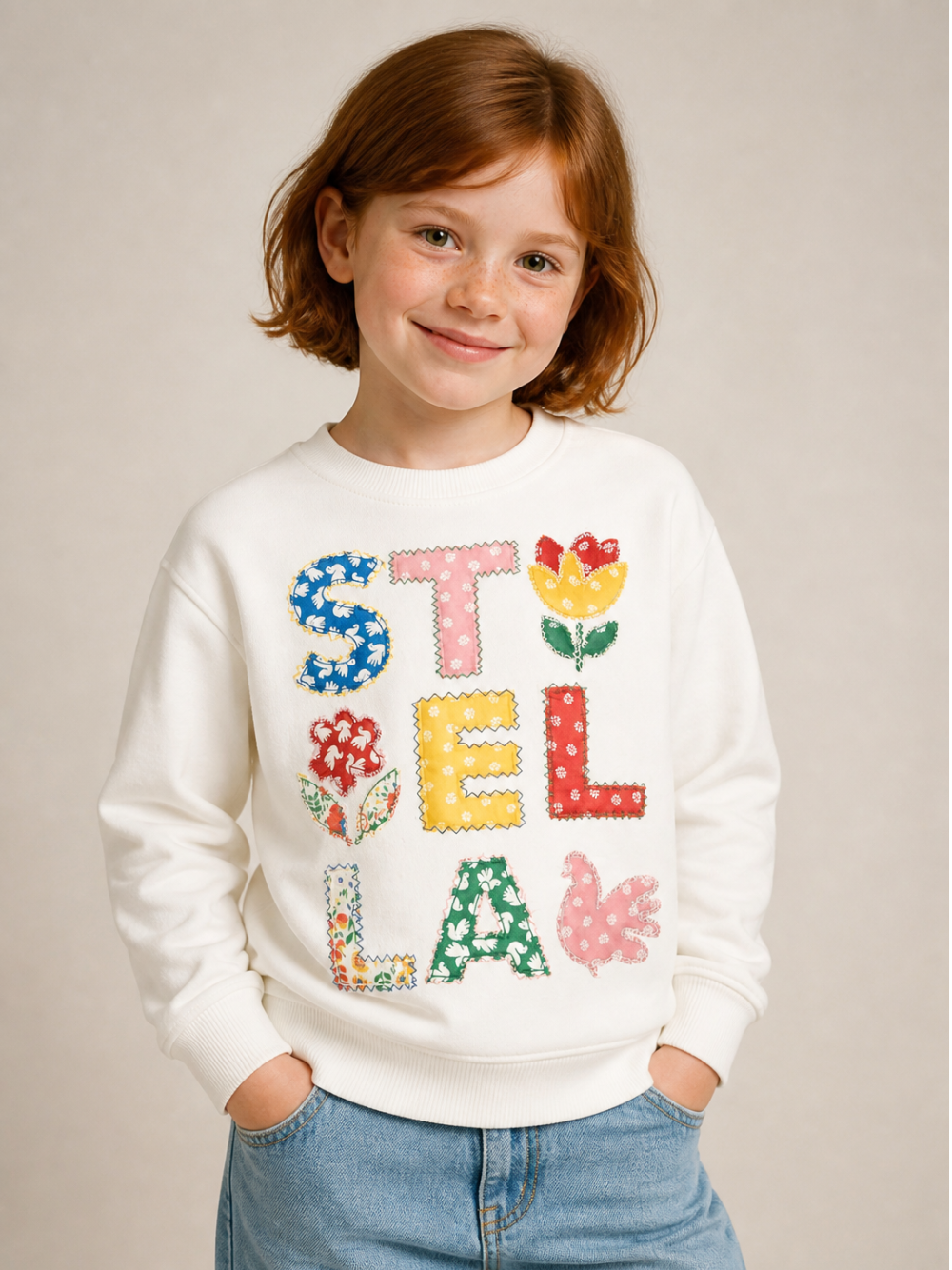 Felpa per bambina Stella McCartney Kids bianca con patch logo TZ4A40 Z3059 101 STELLA McCARTNEY KIDS 