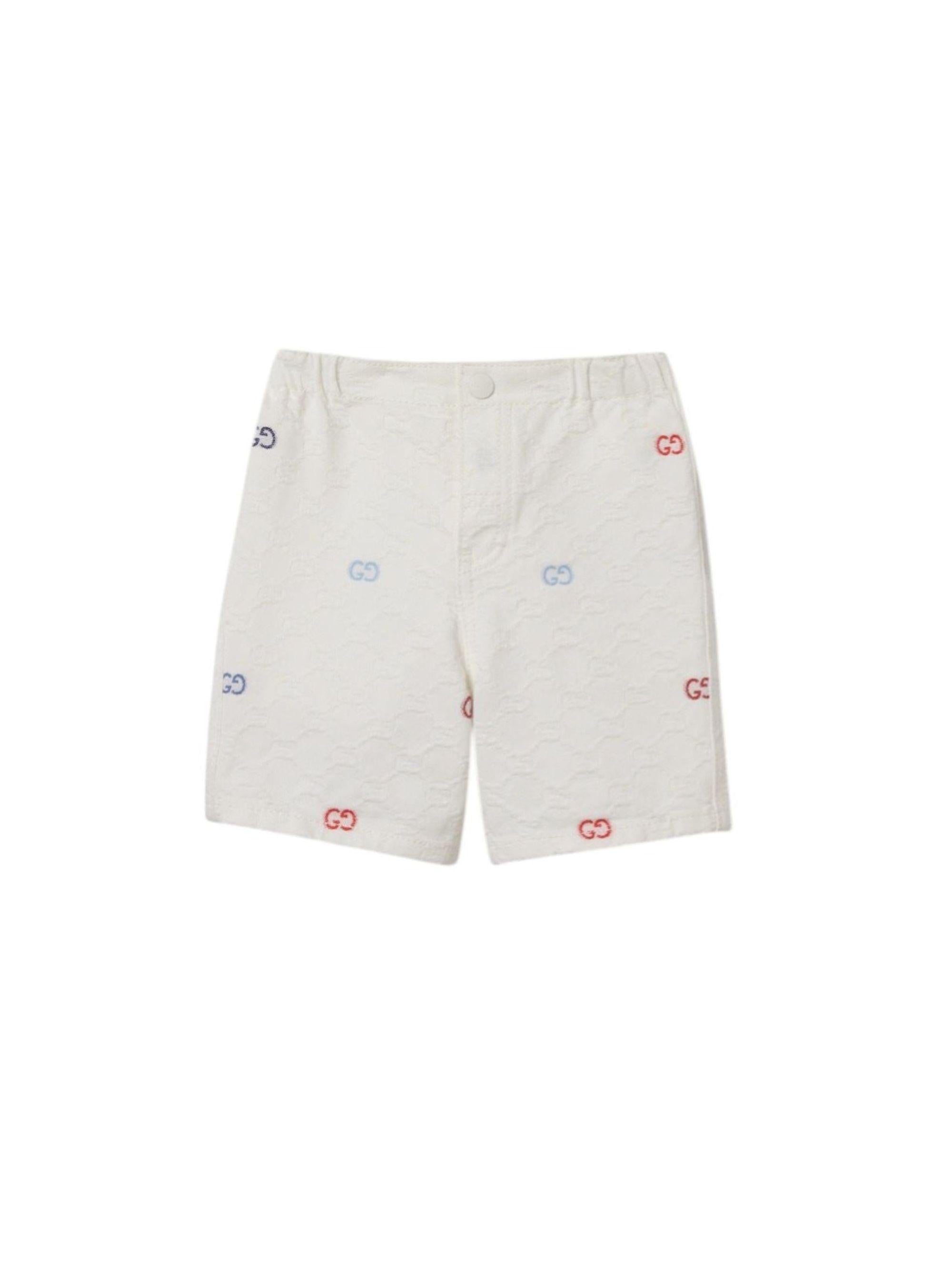 Shorts per neonato Gucci Kids bianchi con logo GG all-over 848984XDDFC 9066 GUCCI KIDS 