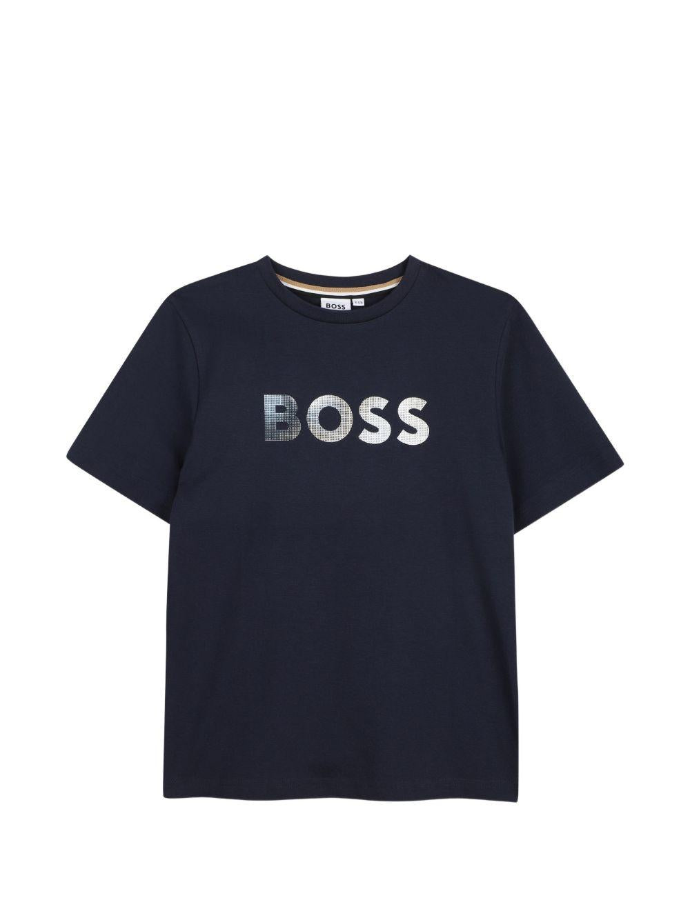 T-shirt per bambino Boss Kids blu con dettaglio logo J52983 849 BOSS KIDS 