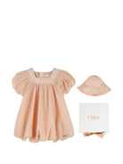 Set abito e cappellino per neonata Chloé Kids rosa con ricamo floreale C20920 43J CHLOE' KIDS 