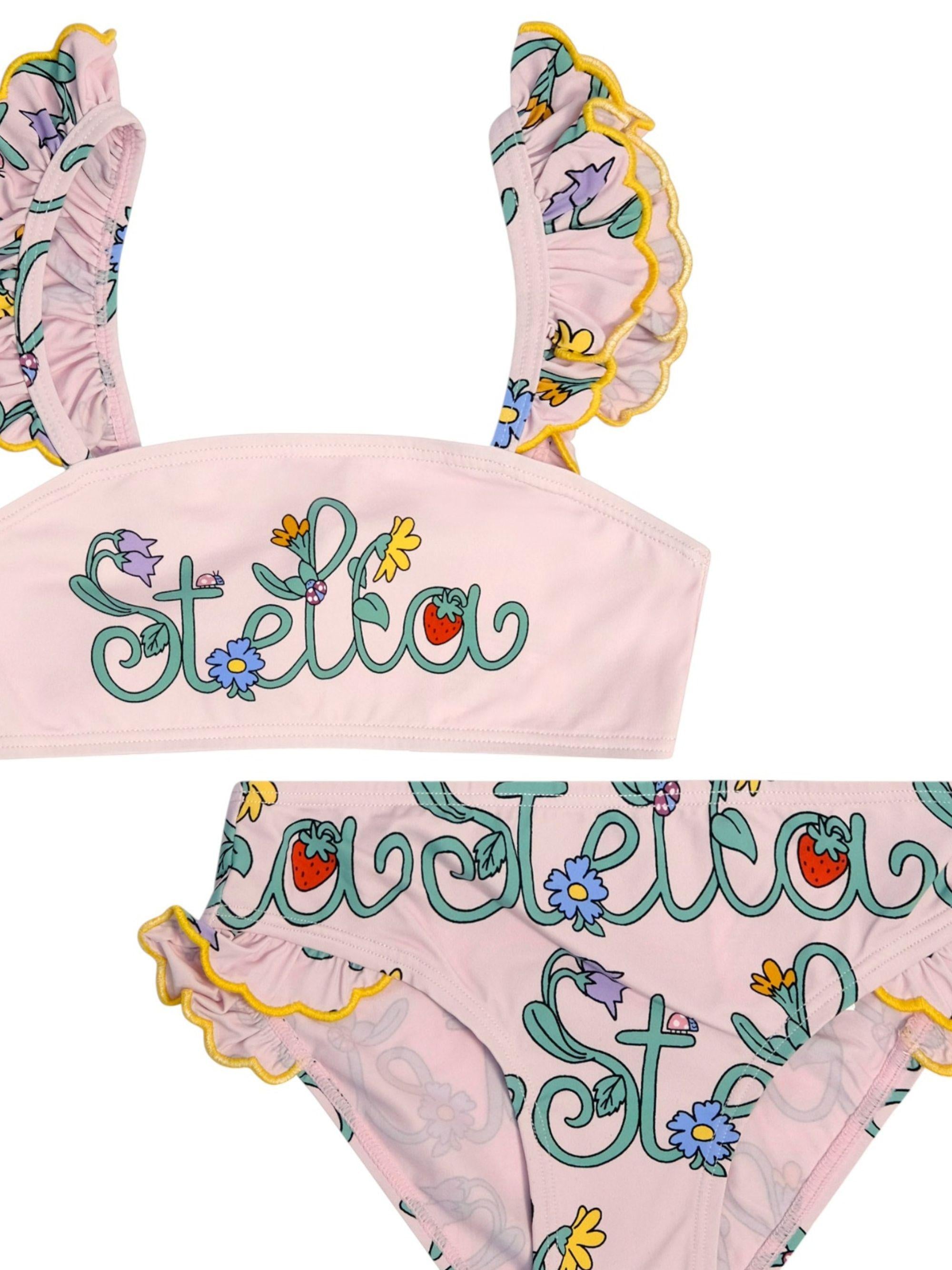 Costume a due pezzi per bambina Stella McCartney Kids rosa con stampa logo sul davanti TYCA55 Z3511 51RMC STELLA McCARTNEY KIDS 