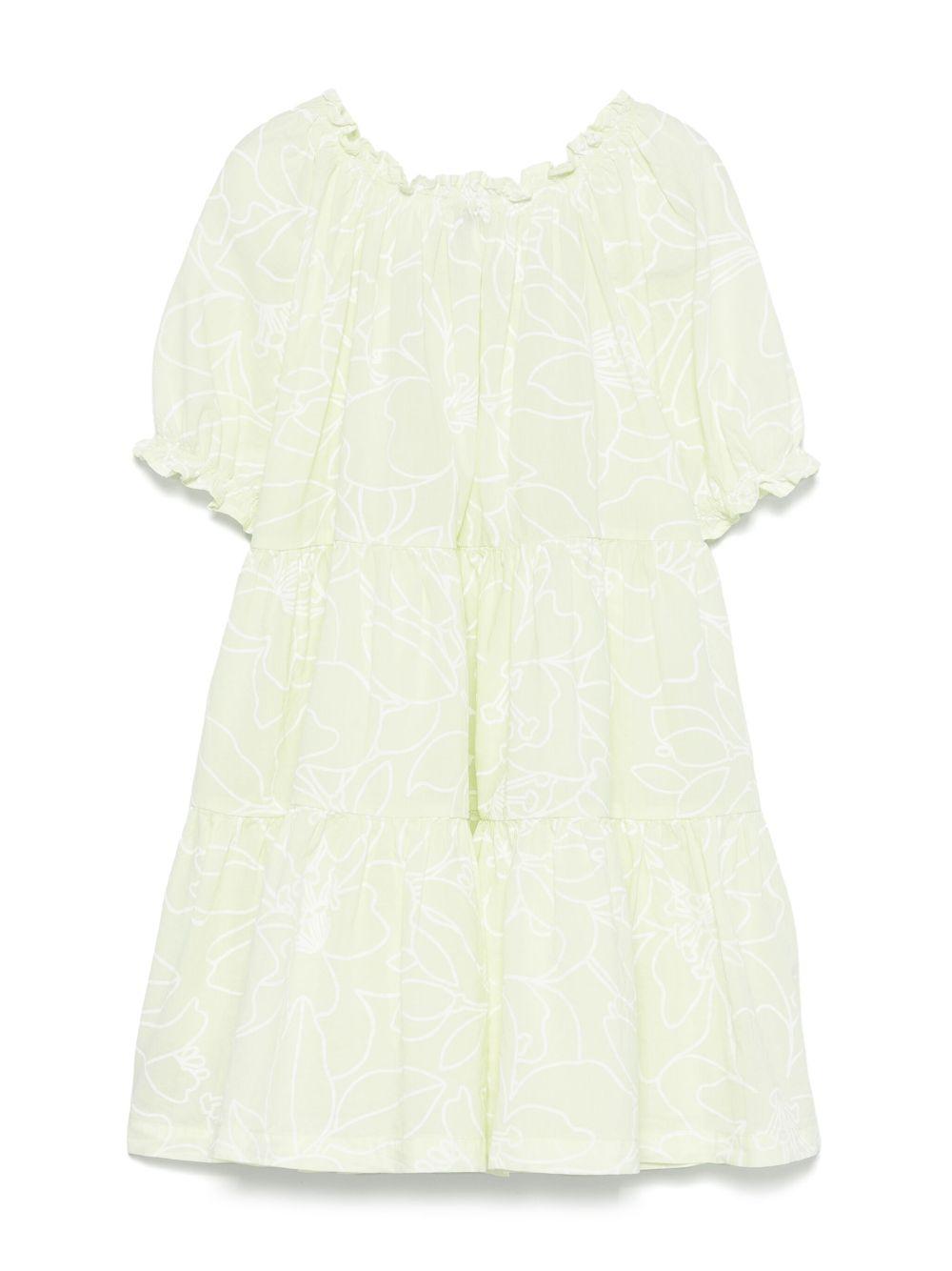 Abito per bambina Il Gufo verde a fiori con maniche corte a palloncino P25VM786C6068 515 IL GUFO 