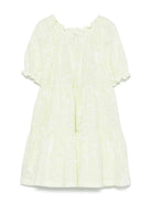 Abito per bambina Il Gufo verde a fiori con maniche corte a palloncino P25VM786C6068 515 IL GUFO 