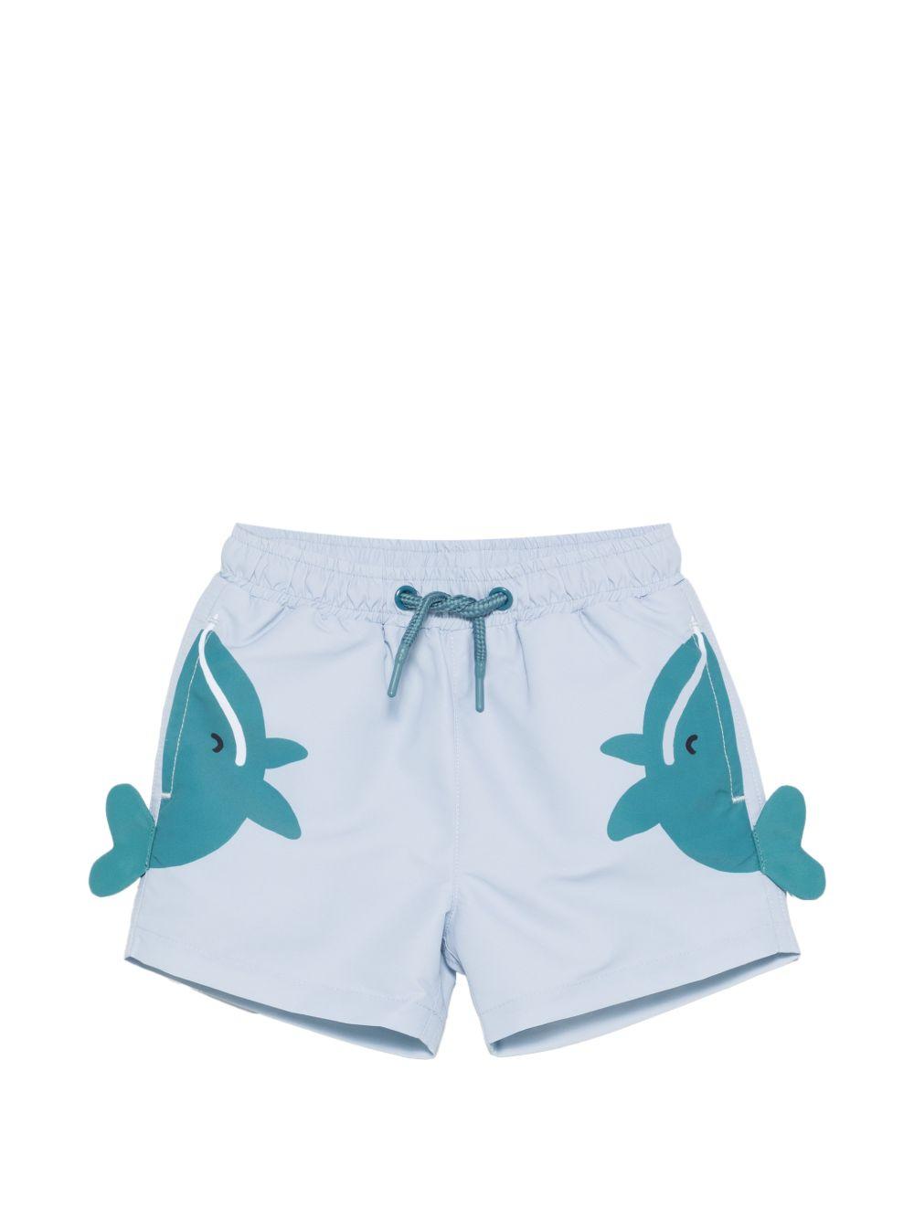 Costume per neonato Stella McCartney Kids azzurro con stampa grafica balene TYC559 Z0433 685 STELLA McCARTNEY KIDS 