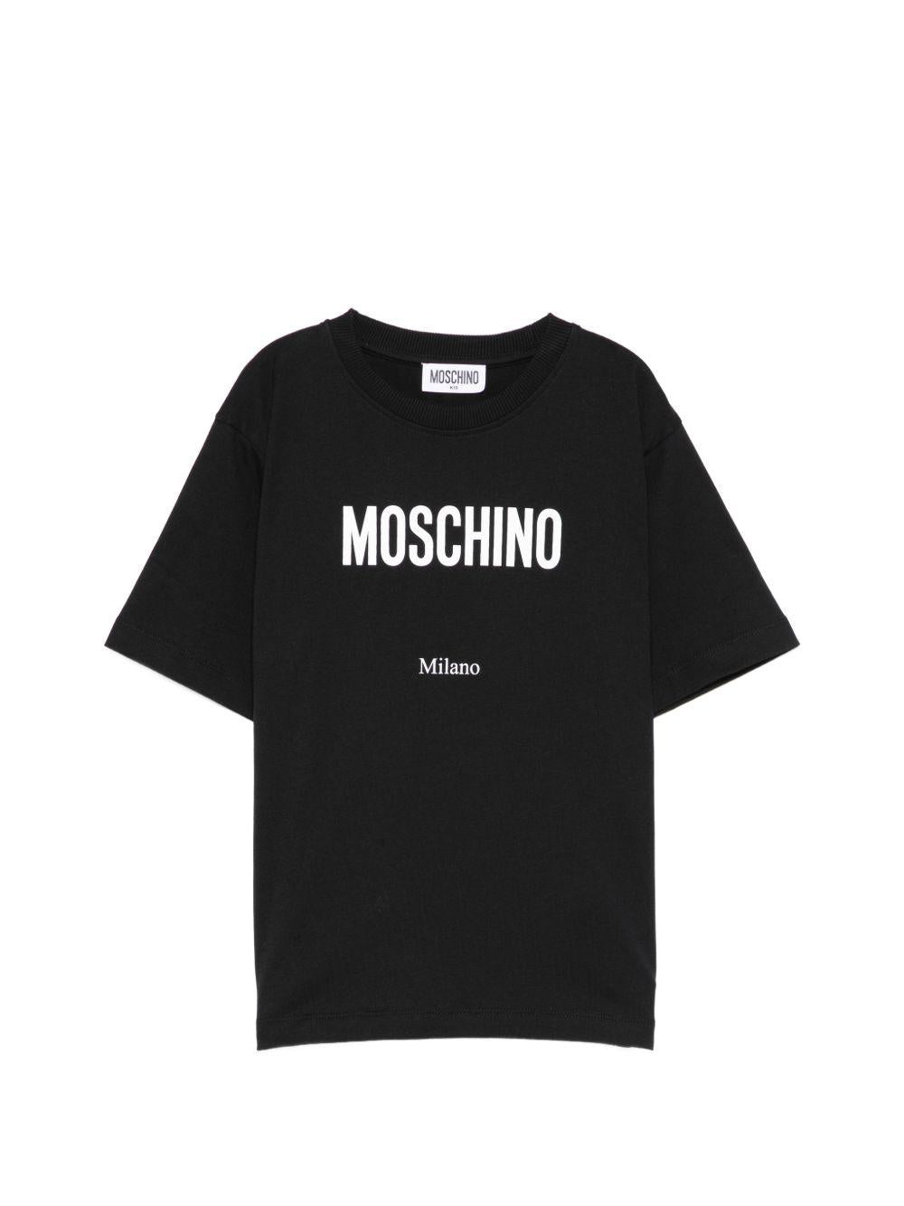 T-shirt per bambini Moschino Kids nera con logo sul davanti H6M05GLAA23 60100 MOSCHINO KIDS 