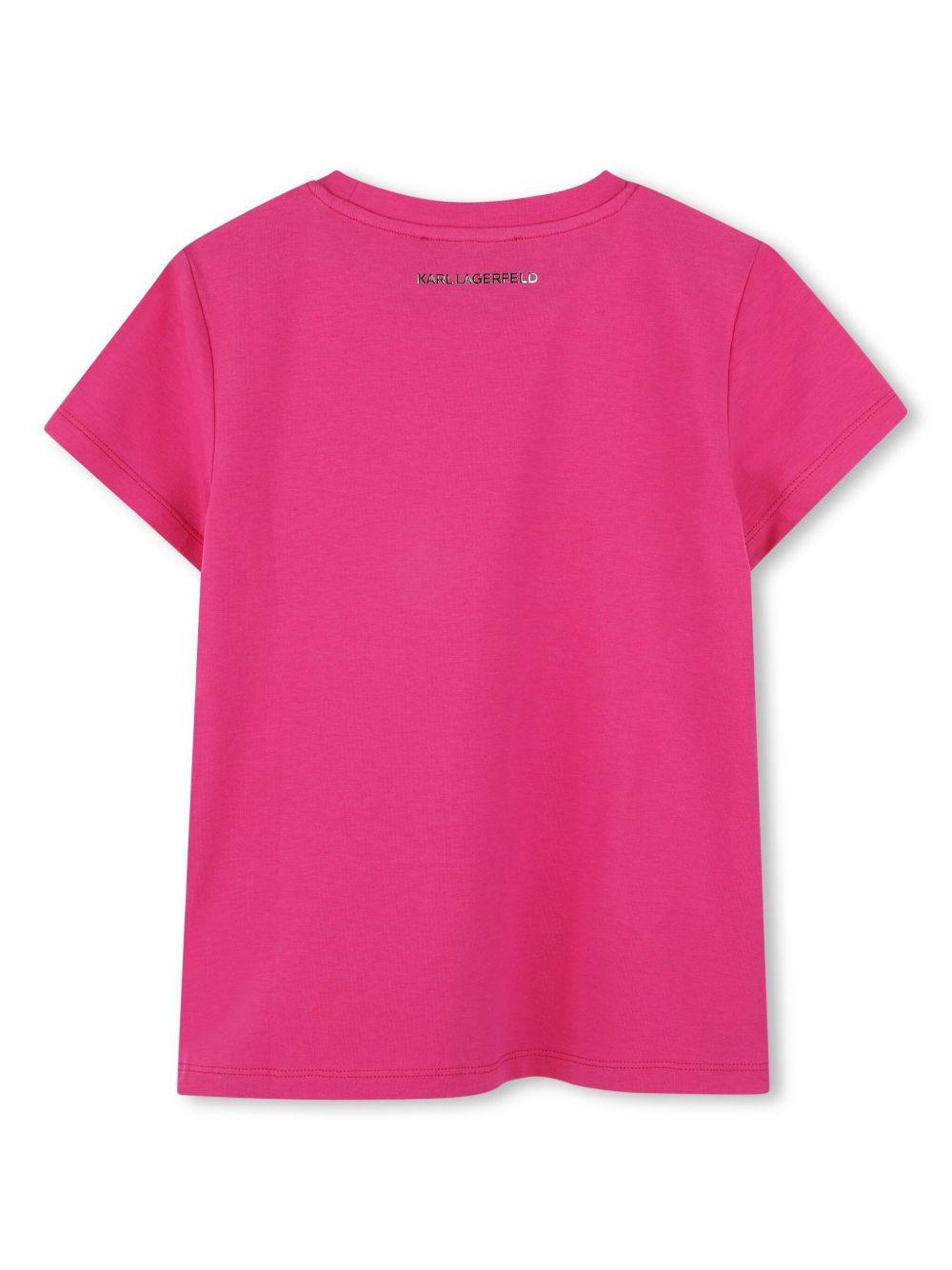 T-shirt con stampa per bambina Karl Lagerfeld Kids fucsia con scollo rotondo Z30447 49J KARL LAGERFELD KIDS 