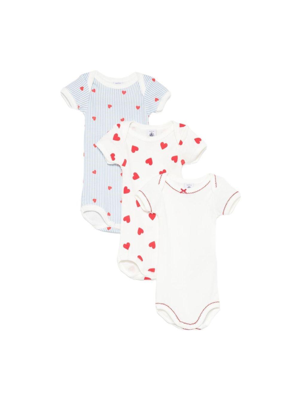 Body per neonati Petit Bateau multicolore a righe con stampa a cuori (set da tre) A0GY7 00 PETIT BATEAU KIDS 
