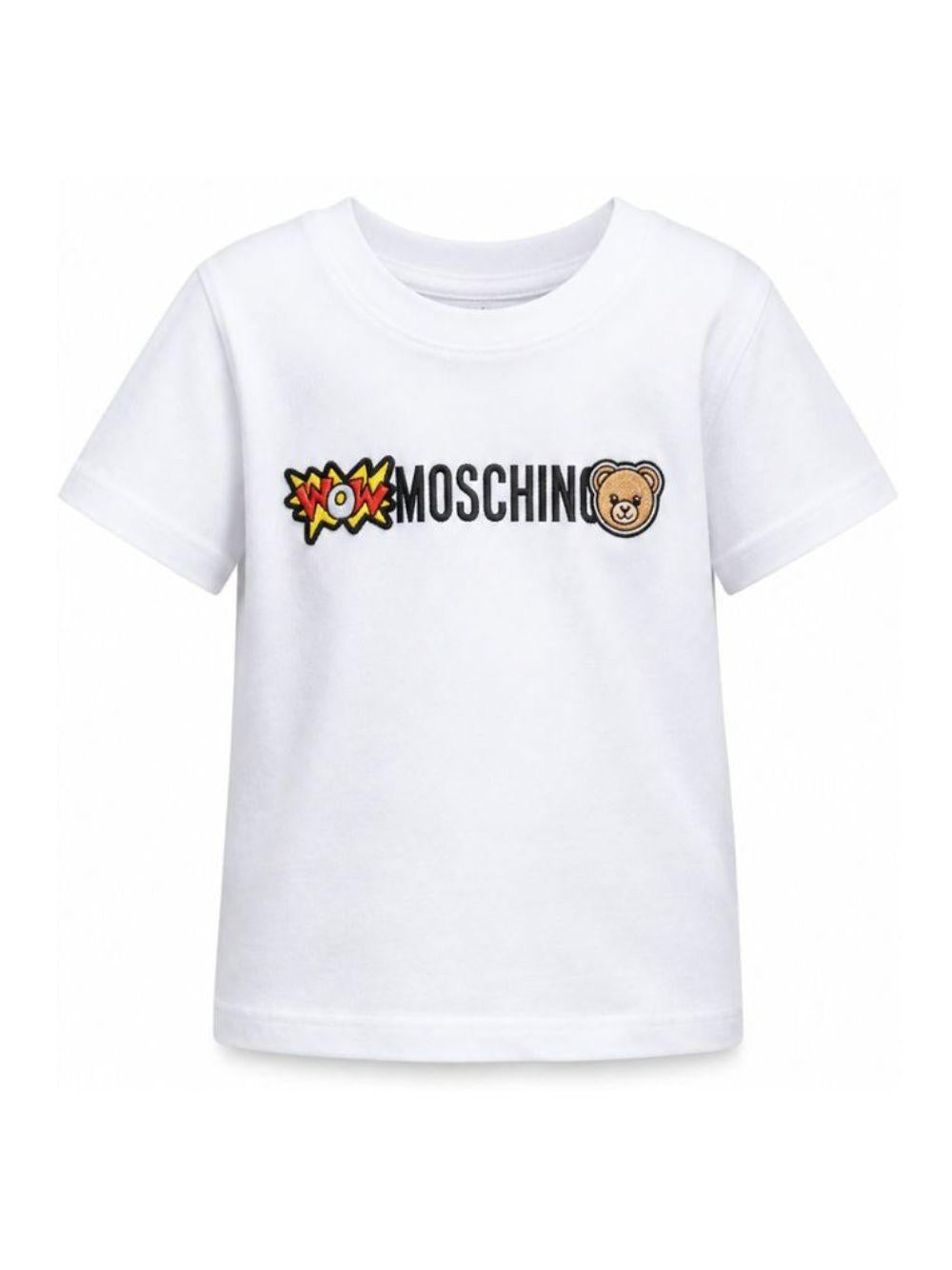 T-shirt per bambini Moschino Kids bianca con dettagli in rilievo HUM05QLAA24 10101 MOSCHINO KIDS 