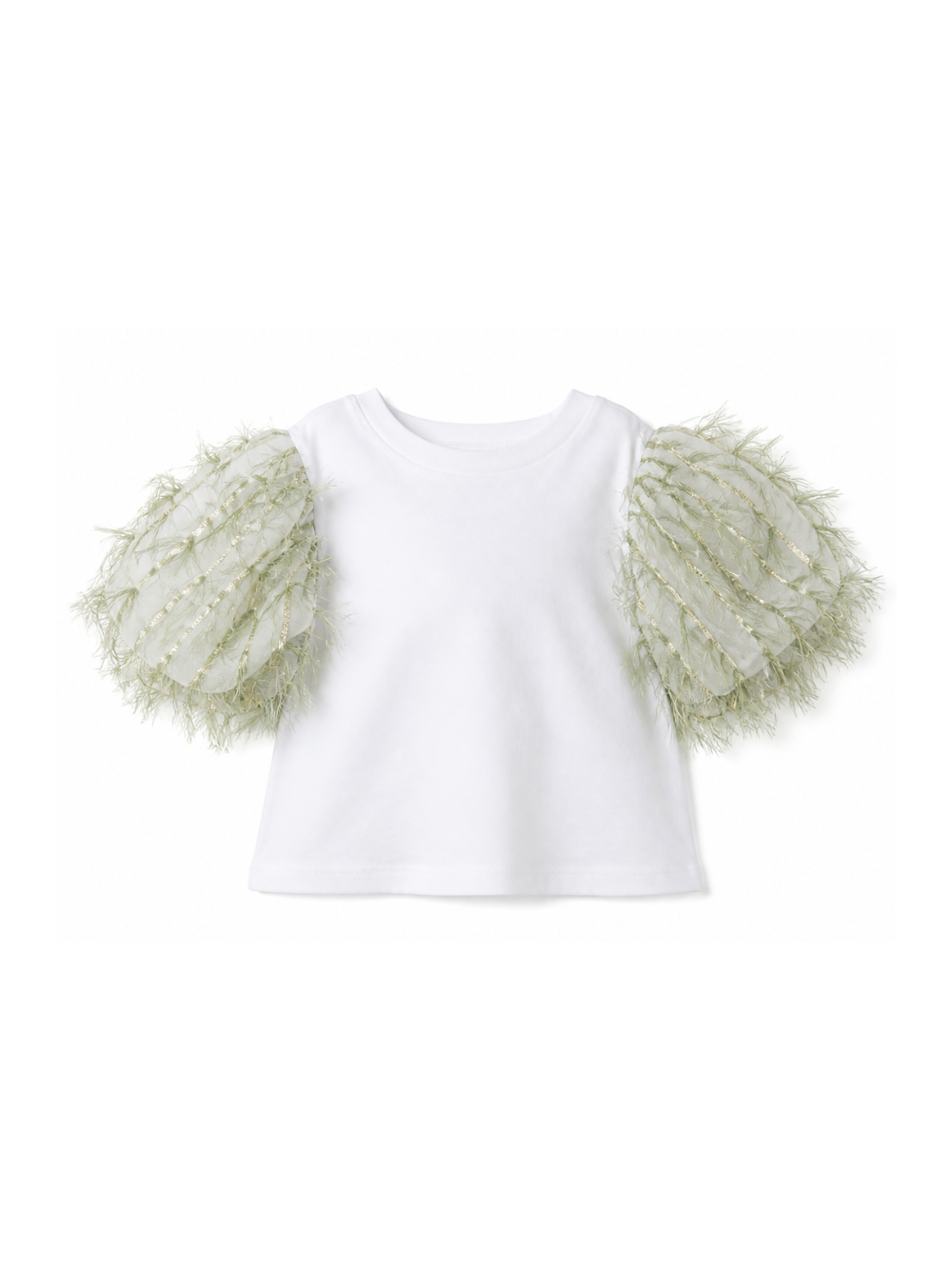 T-shirt per bambina Alapage bianca con maniche a sbuffo a contrasto AL90 OLIVA A'LAPAGE KIDS 