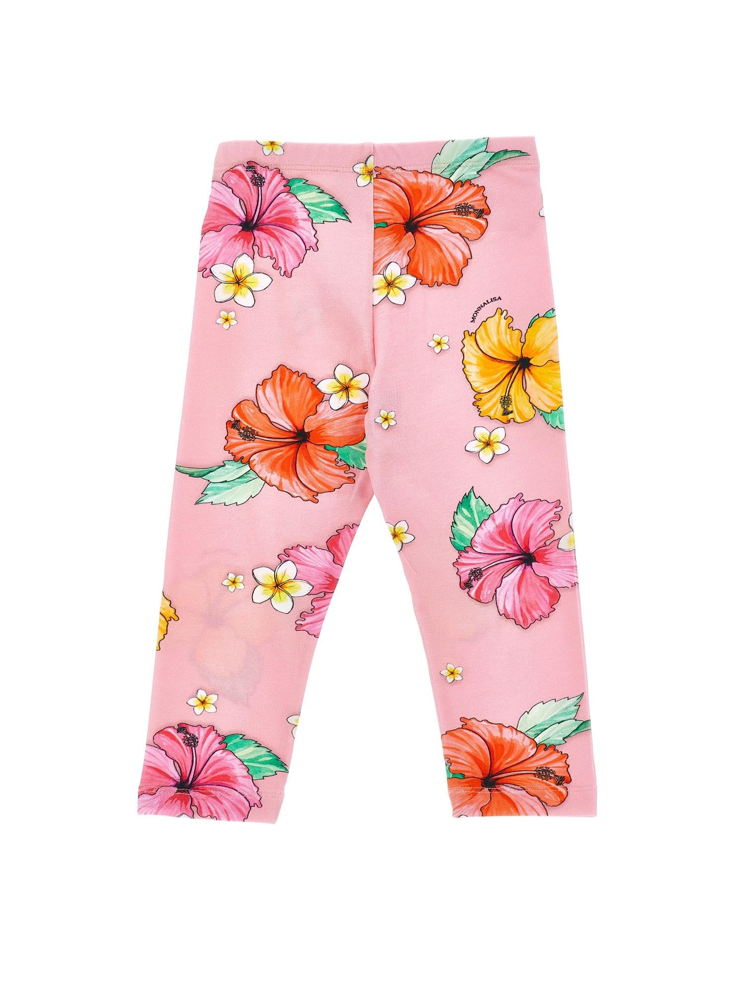 Pantaloni per bambina Monnalisa x Disney rosa con stampa floreale ibisco 11H421 8654 0093 MONNALISA 