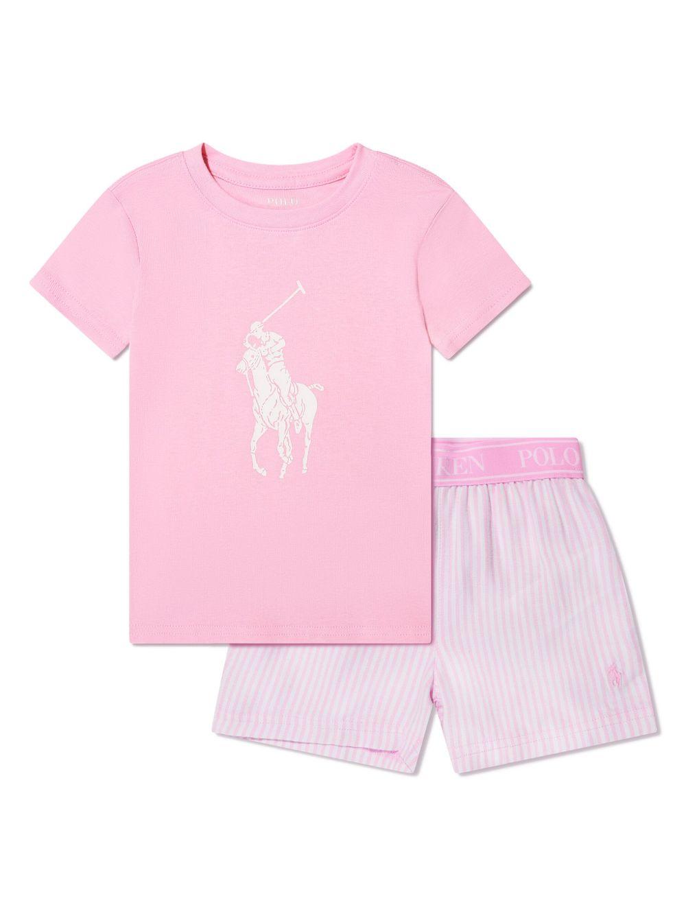 Pigiama per bambina Polo Ralph Lauren Kids bianco e rosa con stampa Polo Pony P0146 W2Q Ralph Lauren kids 