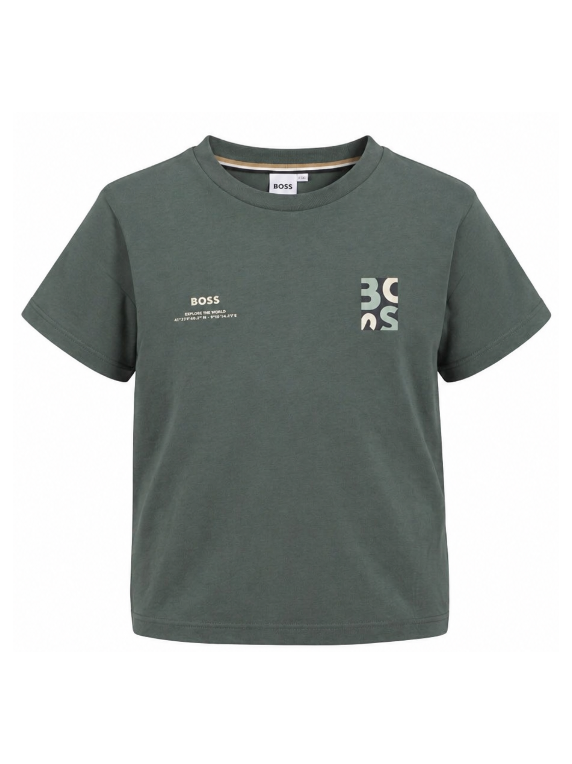 T-shirt per bambino Boss Kidswear verde con logo sul petto J52974 68C BOSS KIDS 