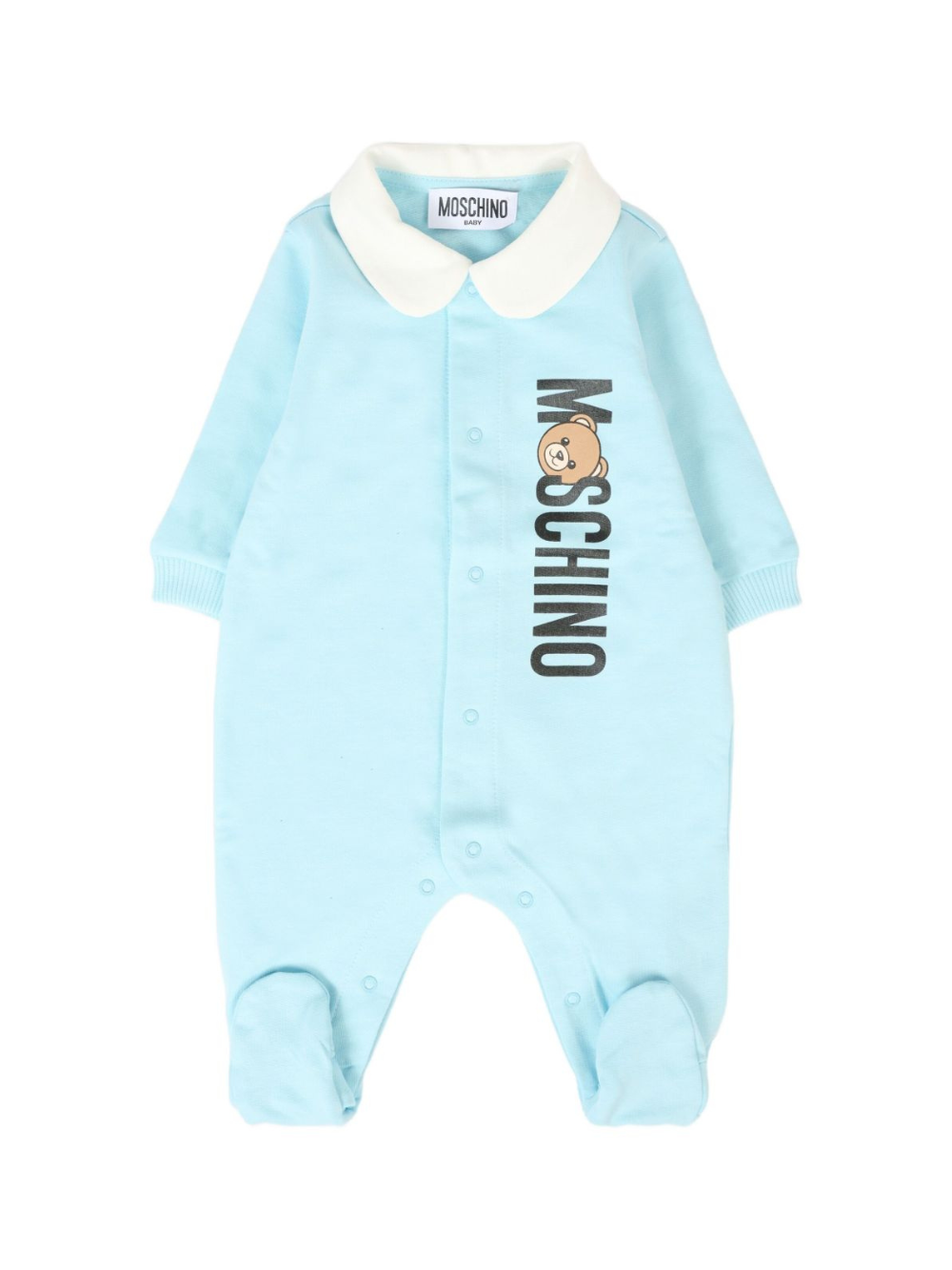 Tutina per neonato Moschino Kids azzurra con colletto alla Peter Pan MMY08CLCA63 40304 MOSCHINO KIDS 