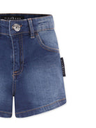 Pantaloncini per bambina John Richmond Junior in denim con stampa logo RGP25014SH DENIM BLUE MEDIUM JOHN RICHMOND KIDS 
