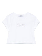 T-shirt per bambina MSGM Kids bianco in jersey elasticizzato con ricamo con logo frontale S5MSJGTH082 001 MSGM KIDS 