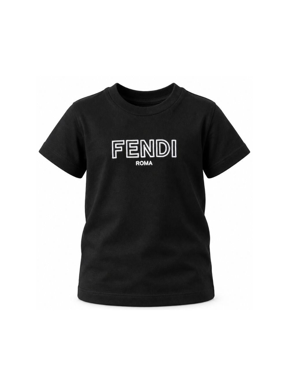 T-shirt per bambini Fendi Kids nera con logo ricamato sul davanti JUI159 7AJ F0RWK FENDI KIDS 