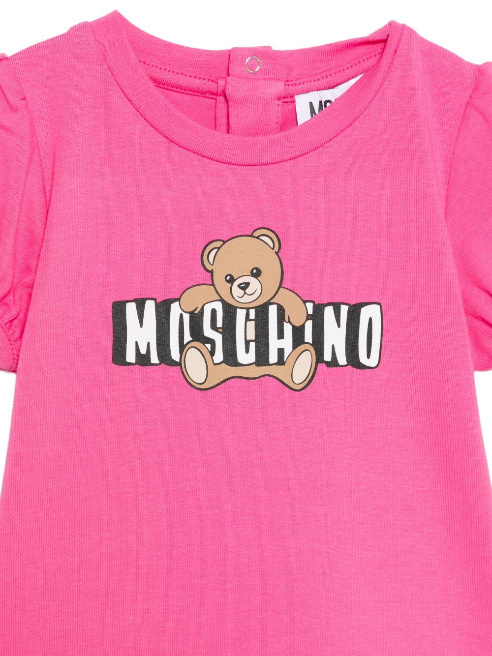 Set due pezzi per neonata Moschino Kids fucsia con stampa orsetto MBG01OLBA00 50533 MOSCHINO KIDS 