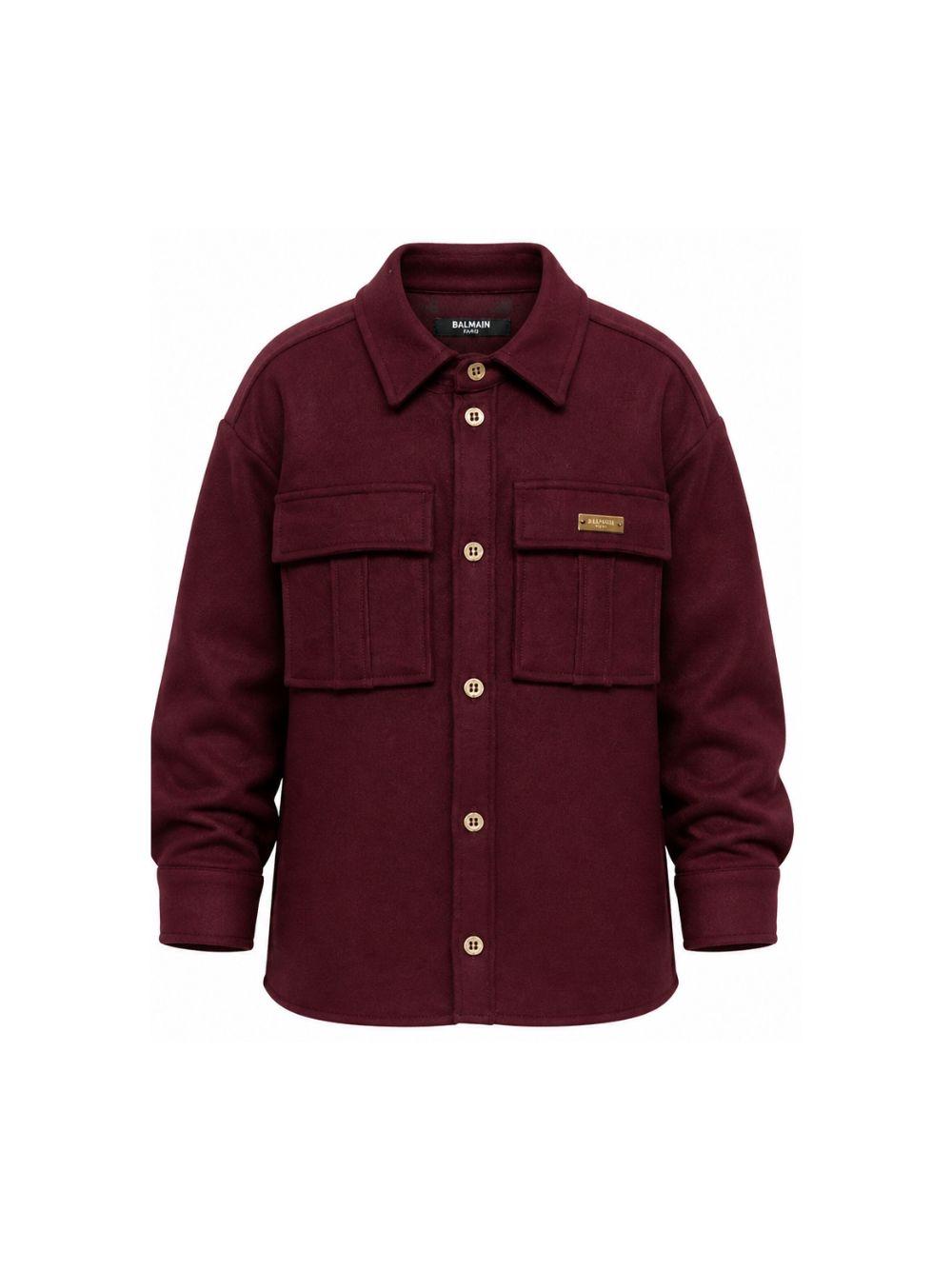 Camicia per bambino Balmain Kids bordeaux con logo sul colletto frontale BZ5H10 I0339 530OR BALMAIN KIDS 