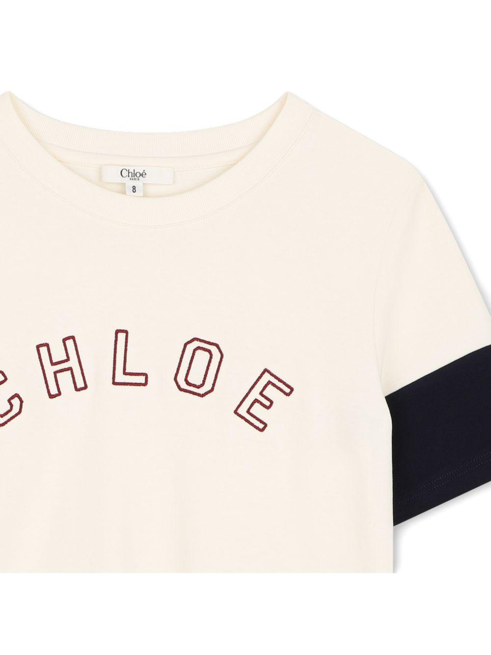 T-shirt per bambina Chloè Kids bianca con maniche a contrasto C21306 148 CHLOE' KIDS 