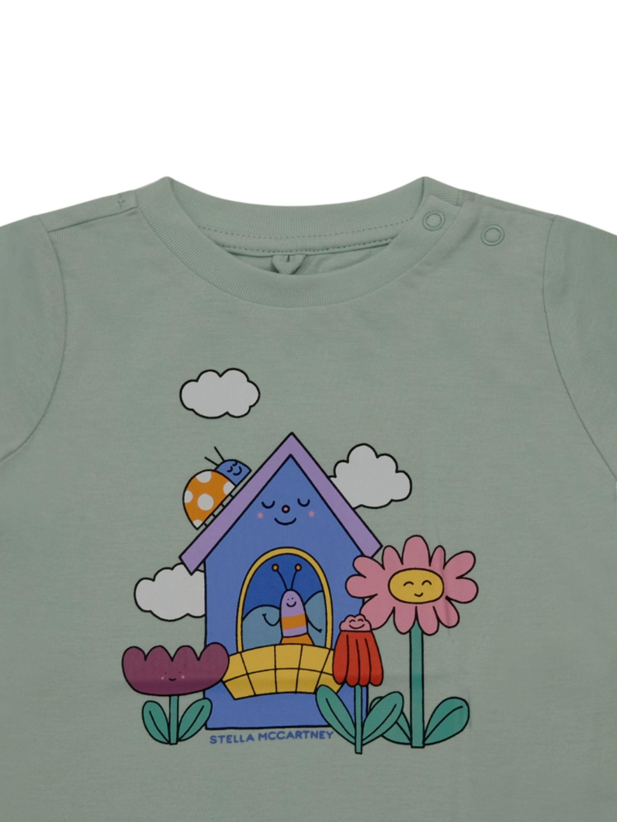 T-shirt per neonati Stella McCartney Kids verde con stampa grafica sul davanti TY8031 Z0434 754 STELLA McCARTNEY KIDS 