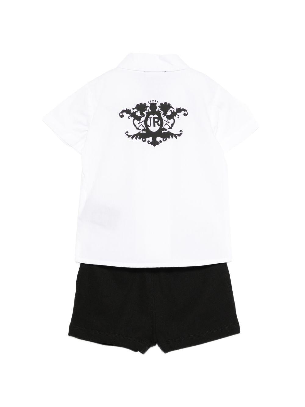 Set camicia e shorts per neonato John Richmond Junior bianco e neri con logo sul retro RIP26076CE WHITE JOHN RICHMOND KIDS 