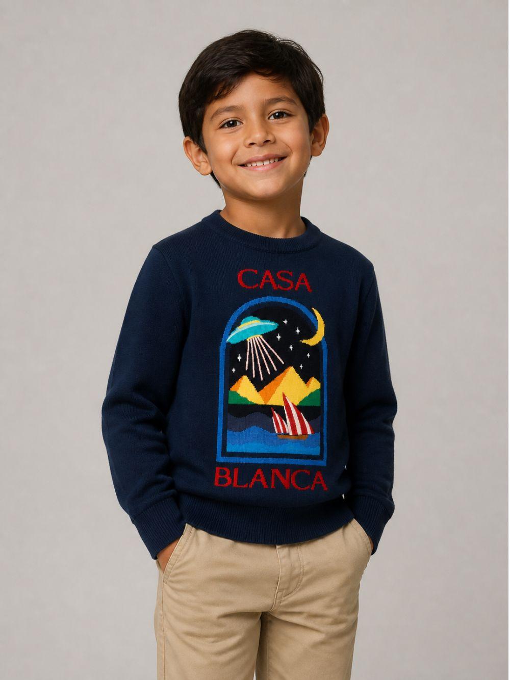 Maglione per bambino Casablanca Kids blu con ricamo grafico KPF26KW151701 PYRAMID CASABLANCA KIDS 