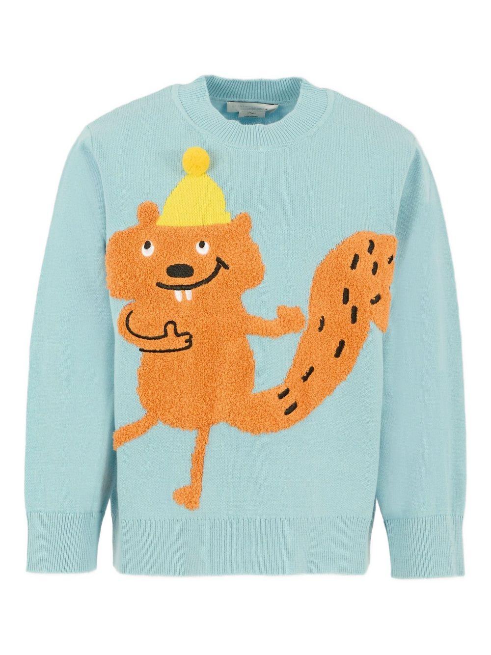 Maglione per bambino Stella McCartney Kids azzurro con motivo scoiattolo TX9P60 Z1876 670 STELLA McCARTNEY KIDS 