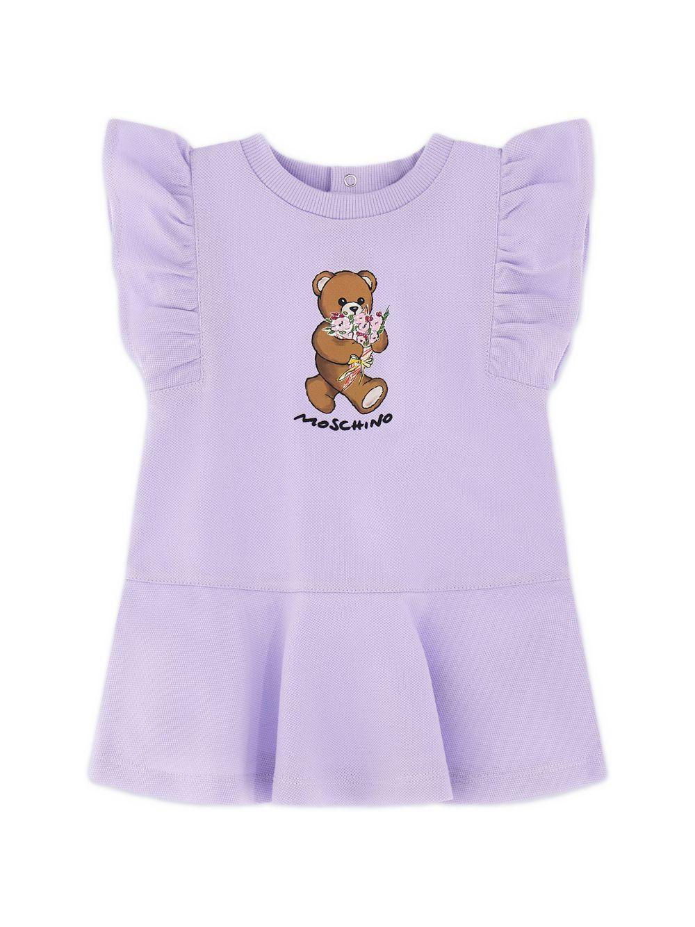 Abito per neonata Moschino Kids lilla con maniche con ruches MDV0DILFA06 51683 MOSCHINO KIDS 