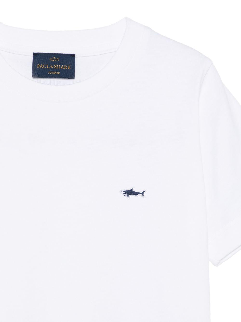 T-shirt per bambino Paul & Shark Kids bianca con ricamo squalo sul davanti WUM004LAA54 10101 PAUL & SHARK KIDS 