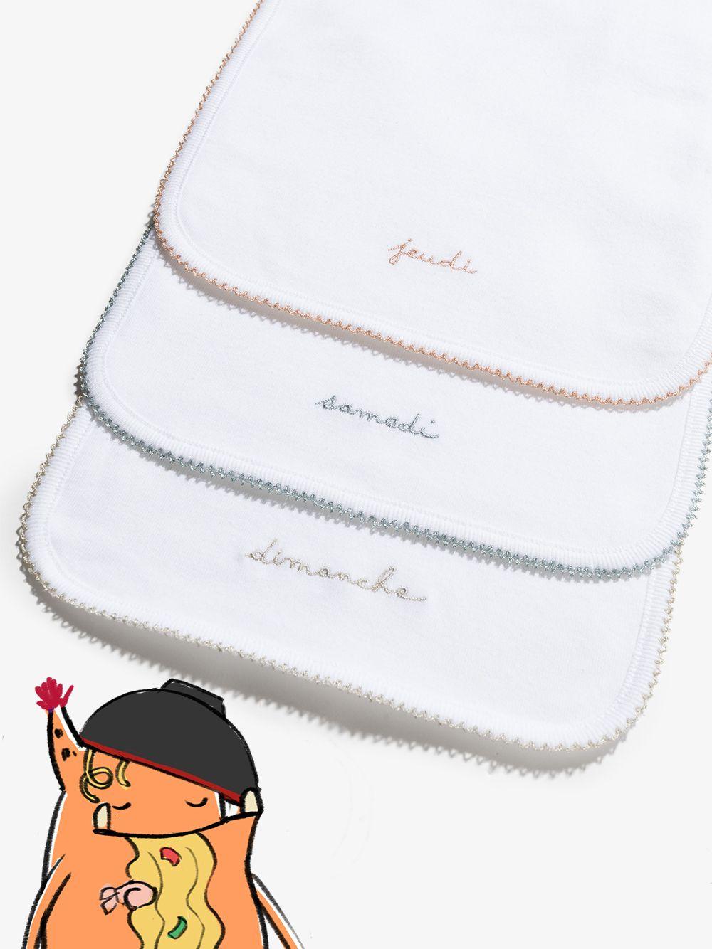 Set di sette bavaglini per neonati Bonpoint bianchi con ricamo giorni della settimana PESBAVOIRS 000 BONPOINT KIDS 