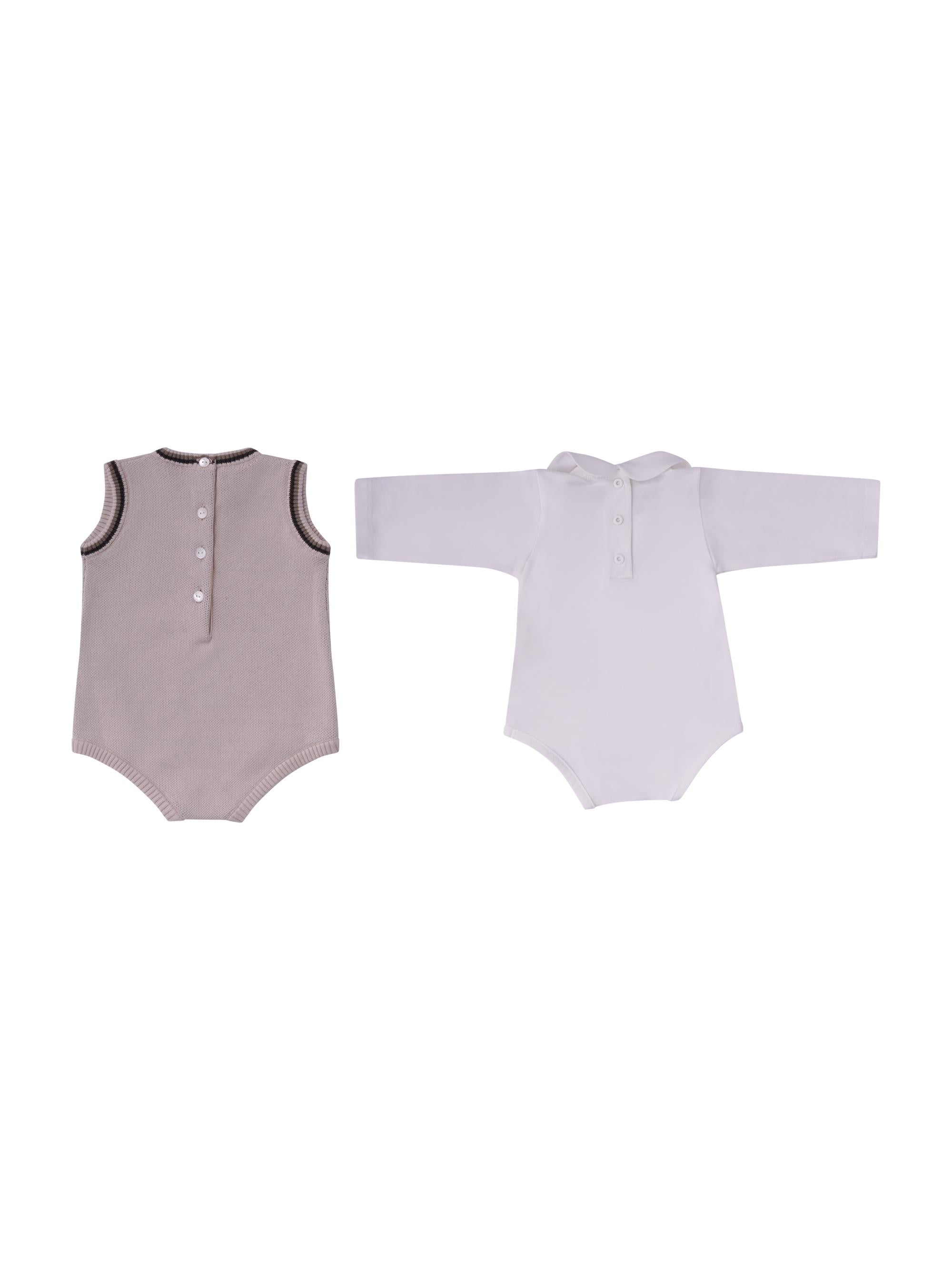 Set due pezzi per neonati Fendi Kids beige con ricamo orsetto sul davanti con logo FF BUG207 AVVZ F1P2N FENDI KIDS 