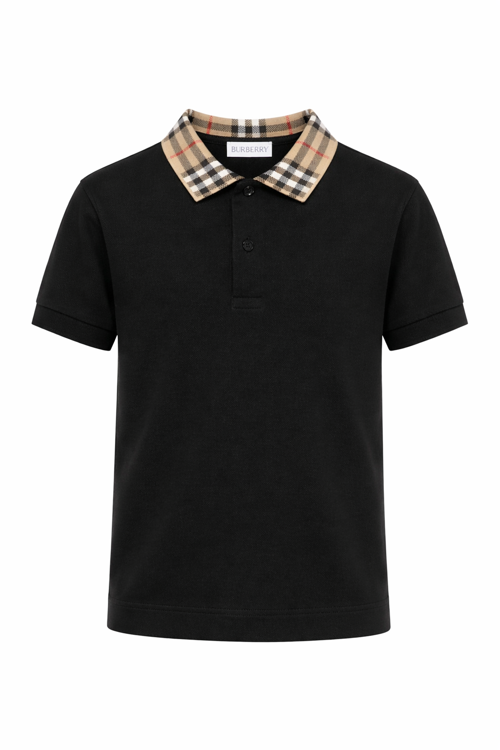 Polo per bambino Burberry Kids nera con colletto con caratteristico motivo Vintage Check 8105570 A1189 BURBERRY KIDS 