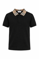 Polo per bambino Burberry Kids nera con colletto con caratteristico motivo Vintage Check 8105570 A1189 BURBERRY KIDS 