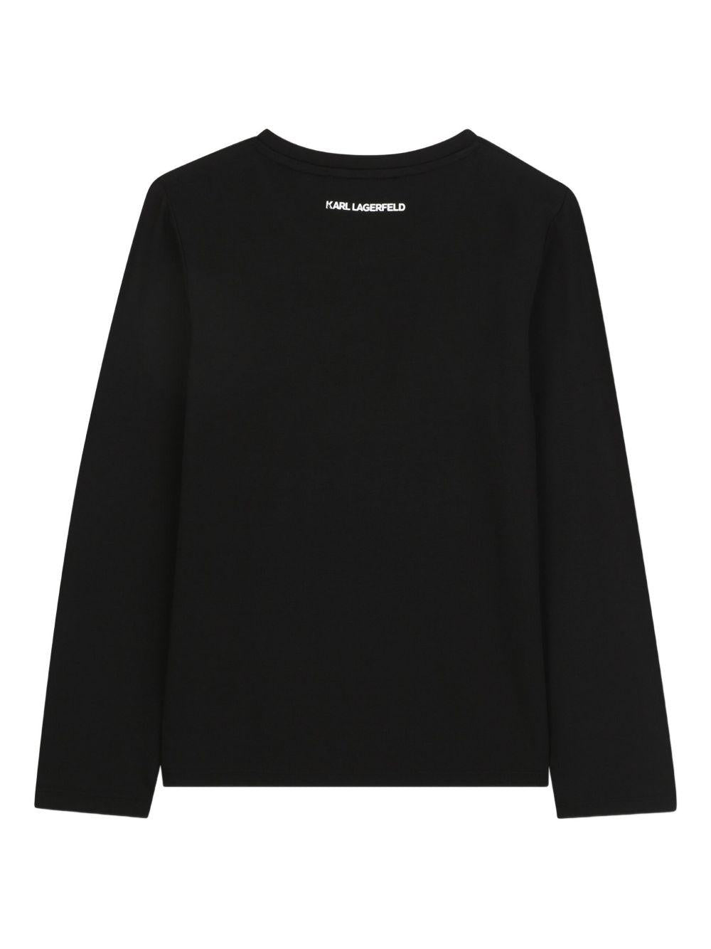 T-shirt a maniche lunghe per bambina Karl Lagerfeld Kids nera con motivo Ikon Karl & Choupette Z30940 09B KARL LAGERFELD KIDS 