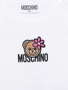 Top per bambina Moschino Kids bianca con stampa Teddy Bear  con fiore HDM06ZLBA39 10101 MOSCHINO KIDS 