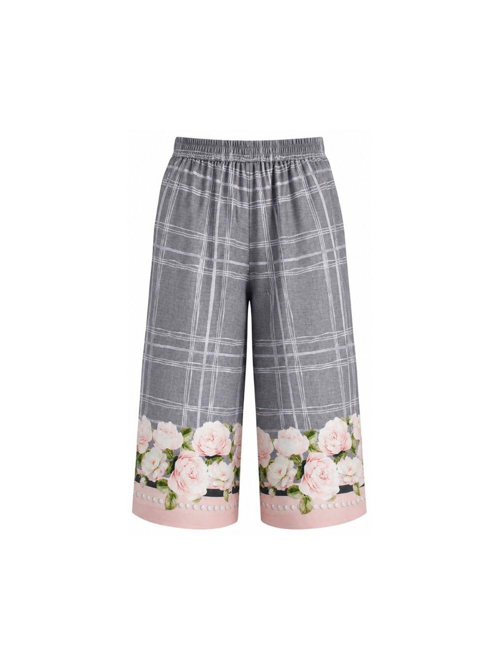 Pantaloni per bambina Monnalisa Kids grigi con motivo a fiori 71H402 8674 3294 MONNALISA KIDS 