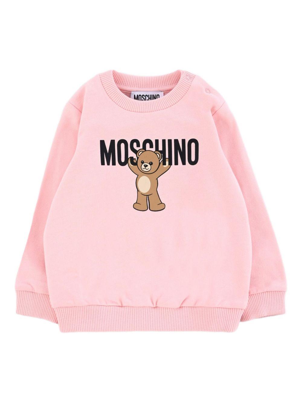 Felpa per neonata Moschino Kids rosa con logo Teddy Bear MNF060LCA40 50209 MOSCHINO KIDS 